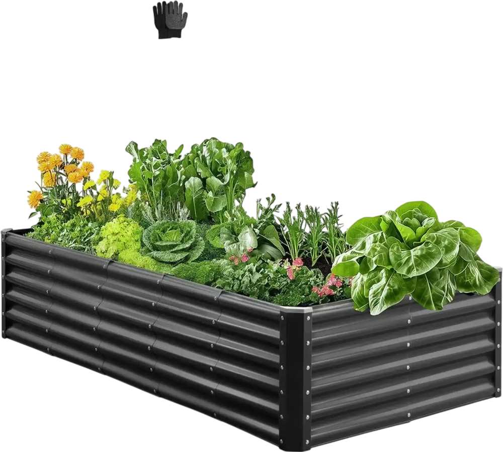 VEVOR Metal Raised Garden Bed, 6 x 3 x 1.4 ft Outdoor Galvanized Planter Garden Box, Open Bottom Design, Large Planter Raised Bed for Growing Vegetables, Flowers, Herbs, and Succulents, Dark Gray