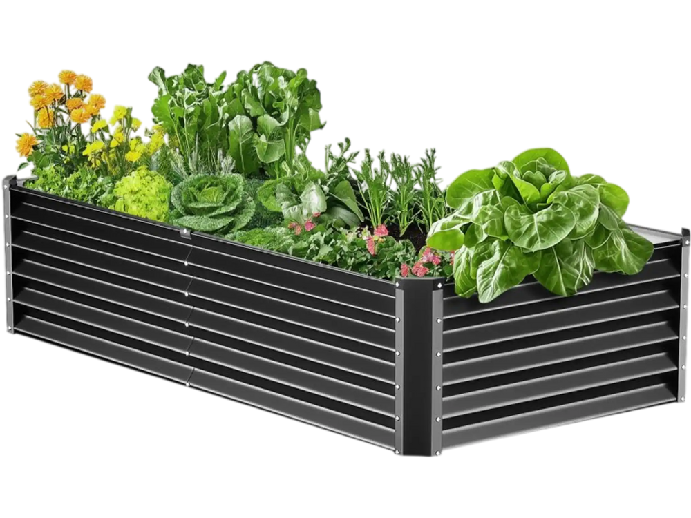 VEVOR Metal Raised Garden Bed, 6 x 3 x 1.5 ft Outdoor Galvanized Planter Box, with Open Bottom, Large Planter Raised Bed for Gardening Vegetables, Flowers, Herbs, and Succulent Plants, Dark Gray