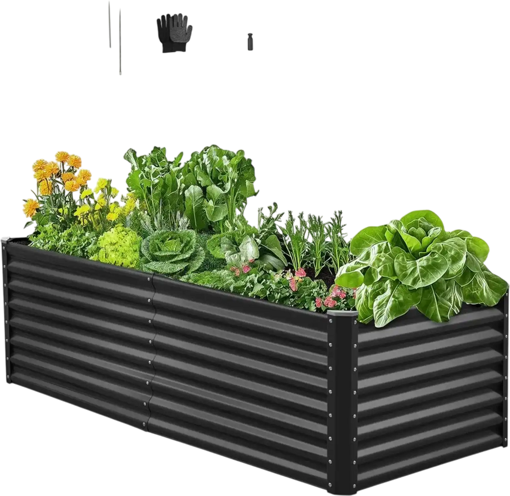 VEVOR Metal Raised Garden Bed, 6 x 3 x 2 ft Outdoor Galvanized Planter Garden Box, Open Bottom Design, Large Planter Raised Bed for Growing Vegetables, Flowers, Herbs, and Succulents, Dark Gray