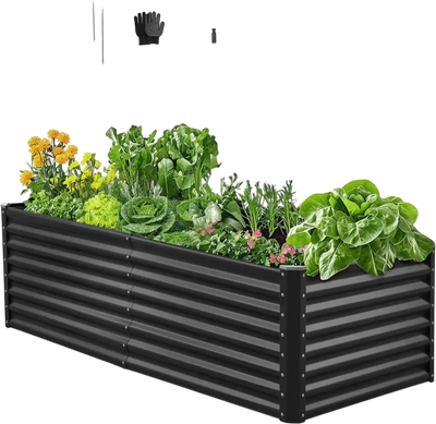 VEVOR Metal Raised Garden Bed, 6 x 3 x 2 ft Outdoor Galvanized Planter Garden Box, Open Bottom Design, Large Planter Raised Bed for Growing Vegetables, Flowers, Herbs, and Succulents, Dark Gray
