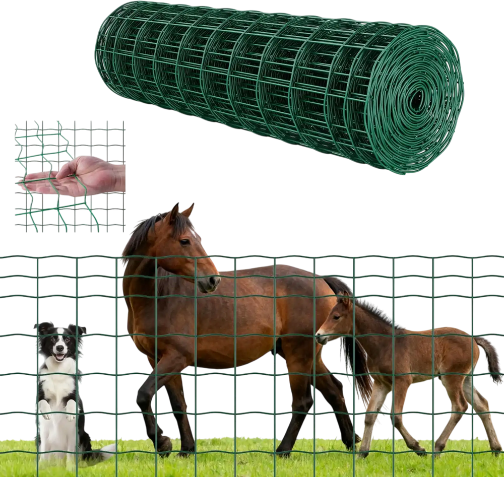 VEVOR Farm Fence, 39 x 787 in, 4 x 4 in Mesh 2.1mm Galvanized Steel Wire Fencing for Cattle, Hog & Sheep, Heavy Duty Vinyl Coated Livestock Fence for Animal Enclosures, Cage Wire, Garden Fences, Green