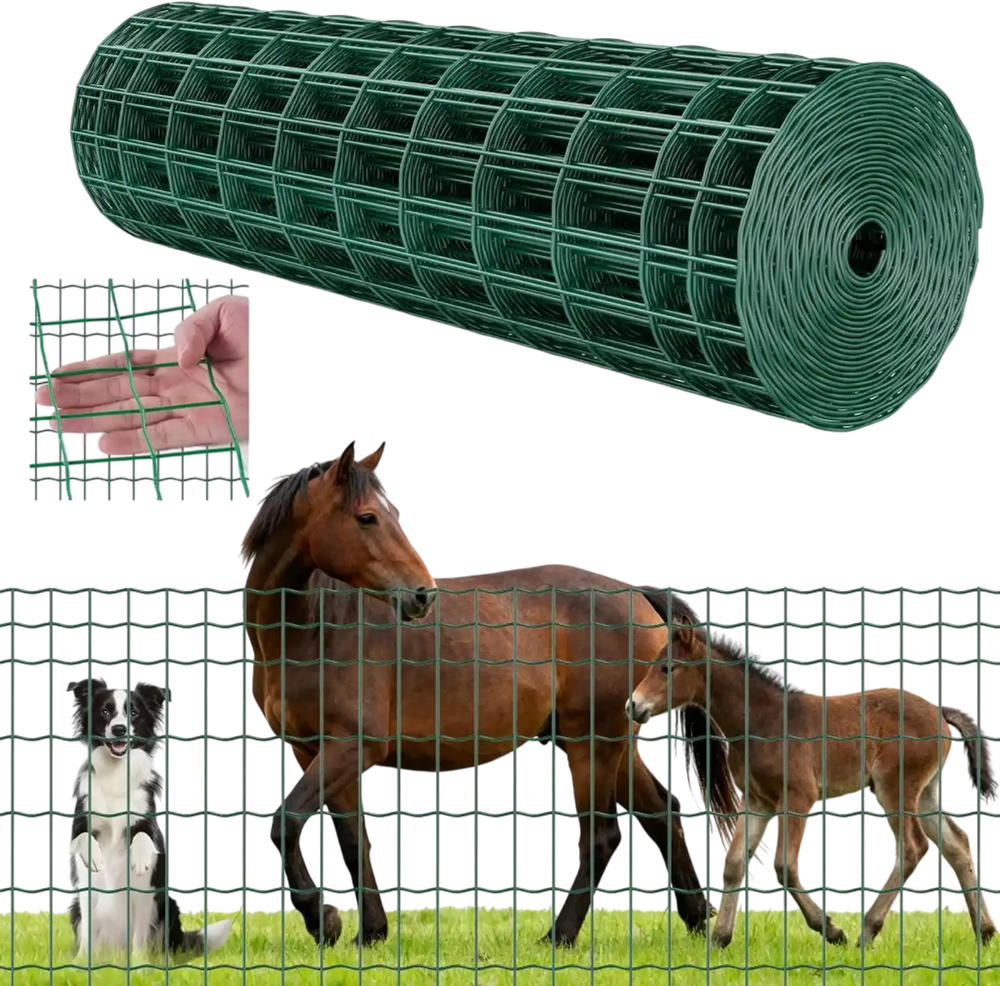 VEVOR Farm Fence, 39 x 984 in, 2 x 4 in Mesh 2.1mm Galvanized Steel Wire Fencing for Cattle, Hog & Sheep, Heavy Duty Vinyl Coated Livestock Fence for Animal Enclosures, Cage Wire, Garden Fences, Green