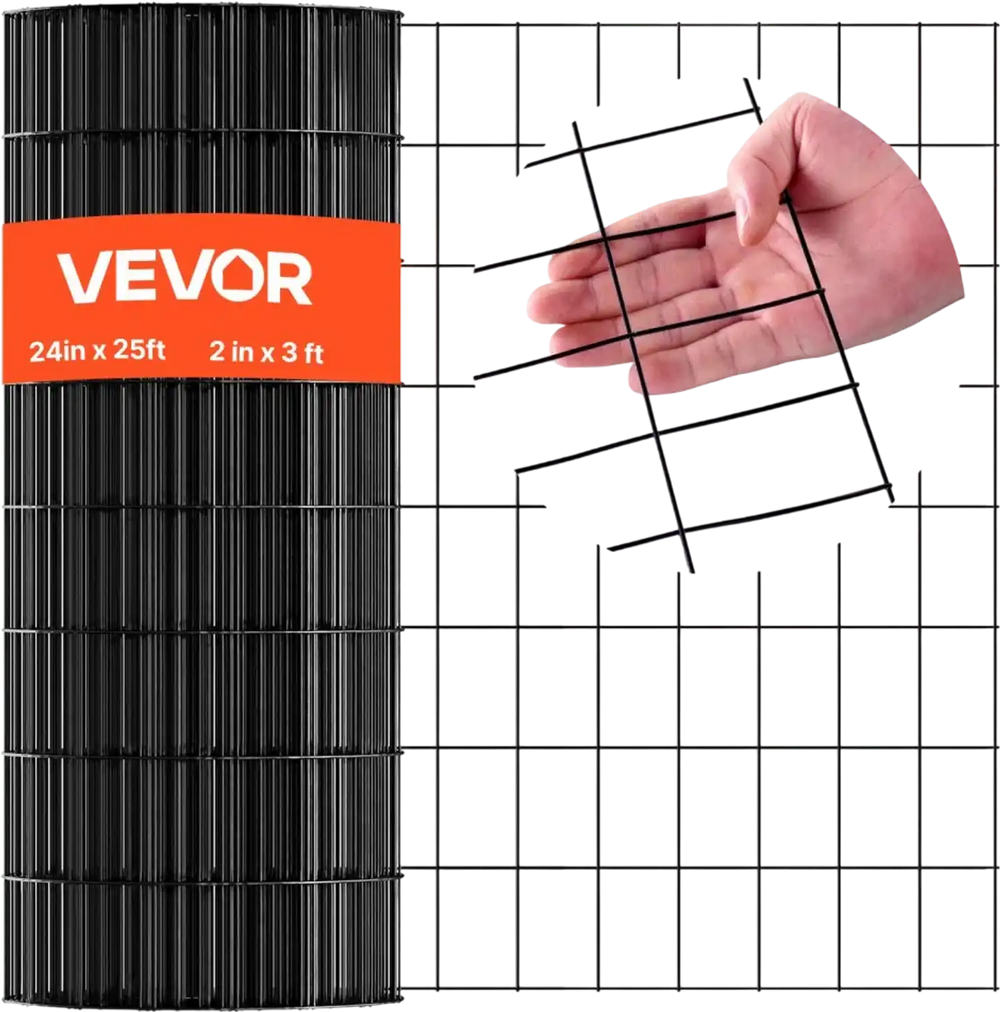 VEVOR Hardware Cloth 24 in x 25 ft, 2 x 3 in Mesh 16 Gauge Galvanized Wire Mesh Roll, Weather-Resistant Vinyl Coated Chicken Wire Fencing, Heavy Duty Welded Garden Plant Fencing for Rabbit Cage Snake