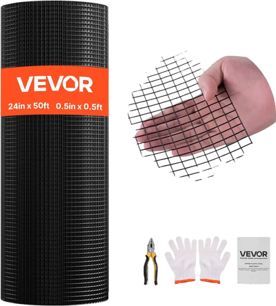 VEVOR Hardware Cloth 24 in x 50 ft, 1/2 in 19 Gauge Galvanized Wire Mesh Roll, Weather-Resistant Vinyl Coated Chicken Wire Fencing, Heavy Duty Welded Garden Plant Fencing for Rabbit Cage Snake Fence