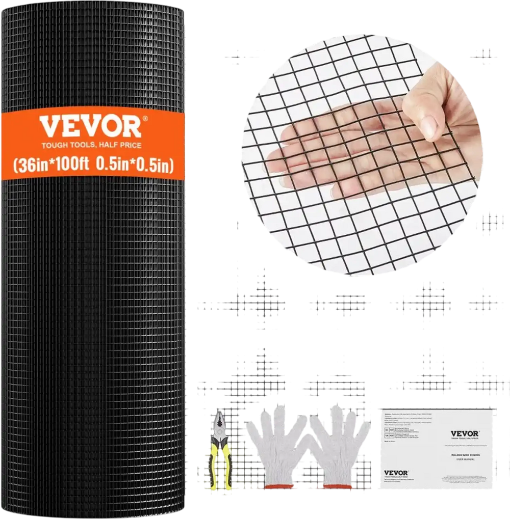 VEVOR Hardware Cloth, 36'' x 100' Galvanized Wire Mesh Roll, 19 Gauge Chicken Wire Fence Roll, Vinyl Coating Metal Wire Mesh for Chicken Coop Barrier, Rabbit Snake Fences, Poultry Enclosures