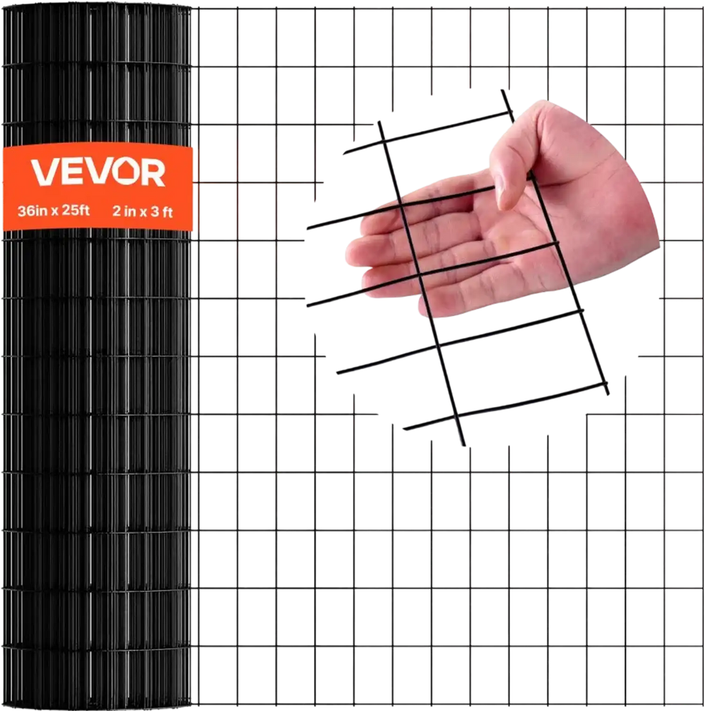 VEVOR Hardware Cloth 36 in x 25 ft, 2 x 3 in Mesh 16 Gauge Galvanized Wire Mesh Roll, Weather-Resistant Vinyl Coated Chicken Wire Fencing, Heavy Duty Welded Garden Plant Fencing for Rabbit Cage Snake