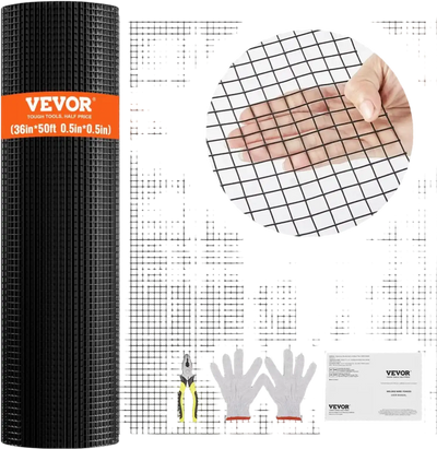 VEVOR Hardware Cloth, 36'' x 50' Galvanized Wire Mesh Roll, 19 Gauge Chicken Wire Fence Roll, Vinyl Coating Metal Wire Mesh for Chicken Coop Barrier, Rabbit Snake Fences, Poultry Enclosures