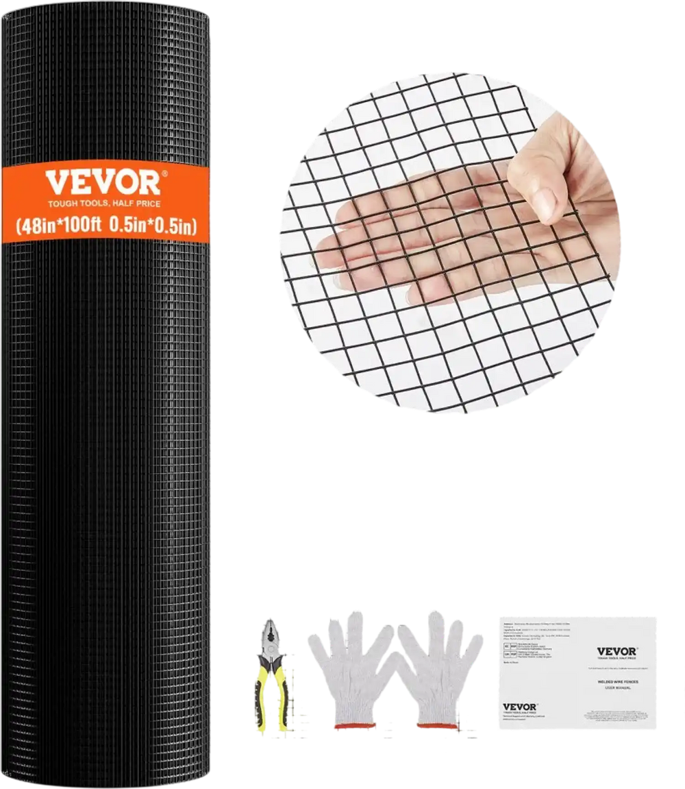 VEVOR Hardware Cloth, 48'' x 100' Galvanized Wire Mesh Roll, 19 Gauge Chicken Wire Fence Roll, Vinyl Coating Metal Wire Mesh for Chicken Coop Barrier, Rabbit Snake Fences, Poultry Enclosures