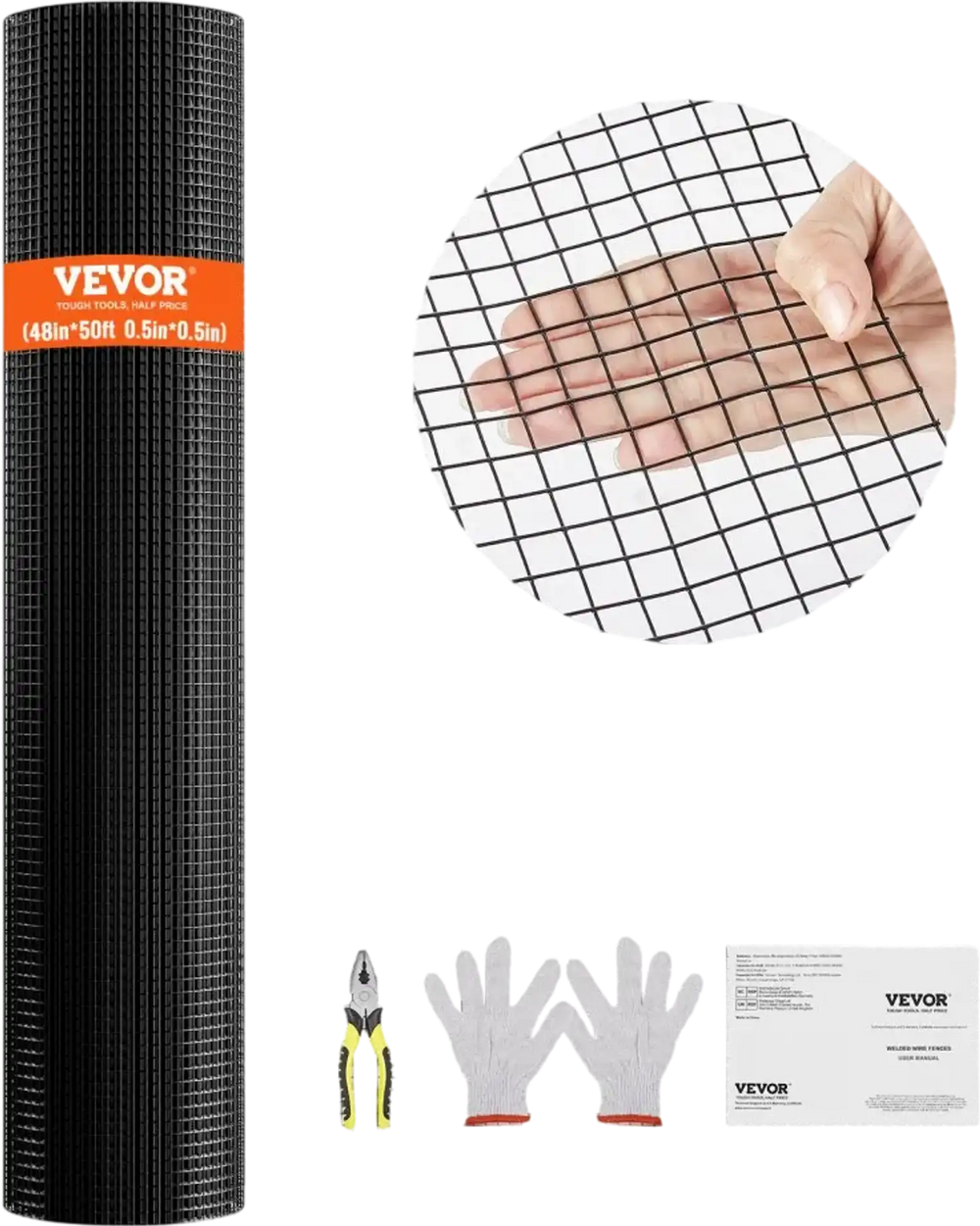 VEVOR Hardware Cloth, 48'' x 50' Galvanized Wire Mesh Roll, 19 Gauge Chicken Wire Fence Roll, Vinyl Coating Metal Wire Mesh for Chicken Coop Barrier, Rabbit Snake Fences, Poultry Enclosures