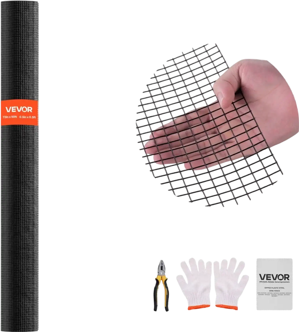 VEVOR Hardware Cloth 72 in x 50 ft, 1/2 in 19 Gauge Galvanized Wire Mesh Roll, Weather-Resistant Vinyl Coated Chicken Wire Fencing, Heavy Duty Welded Garden Plant Fencing for Rabbit Cage Snake Fence