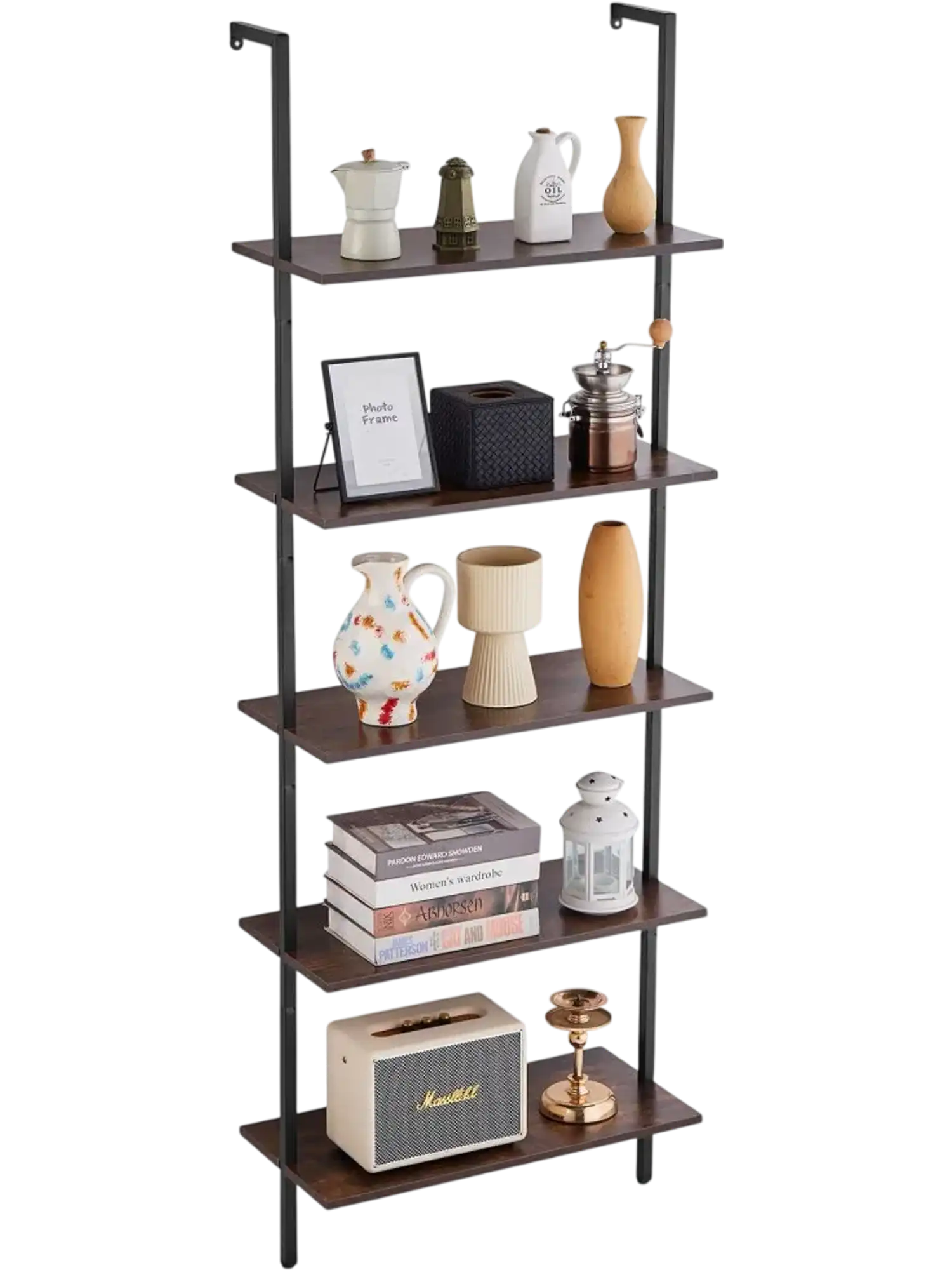 Vevor Pipe Shelf 5-Tier Wall-Mounted Ladder Bookshelf 24x11.8