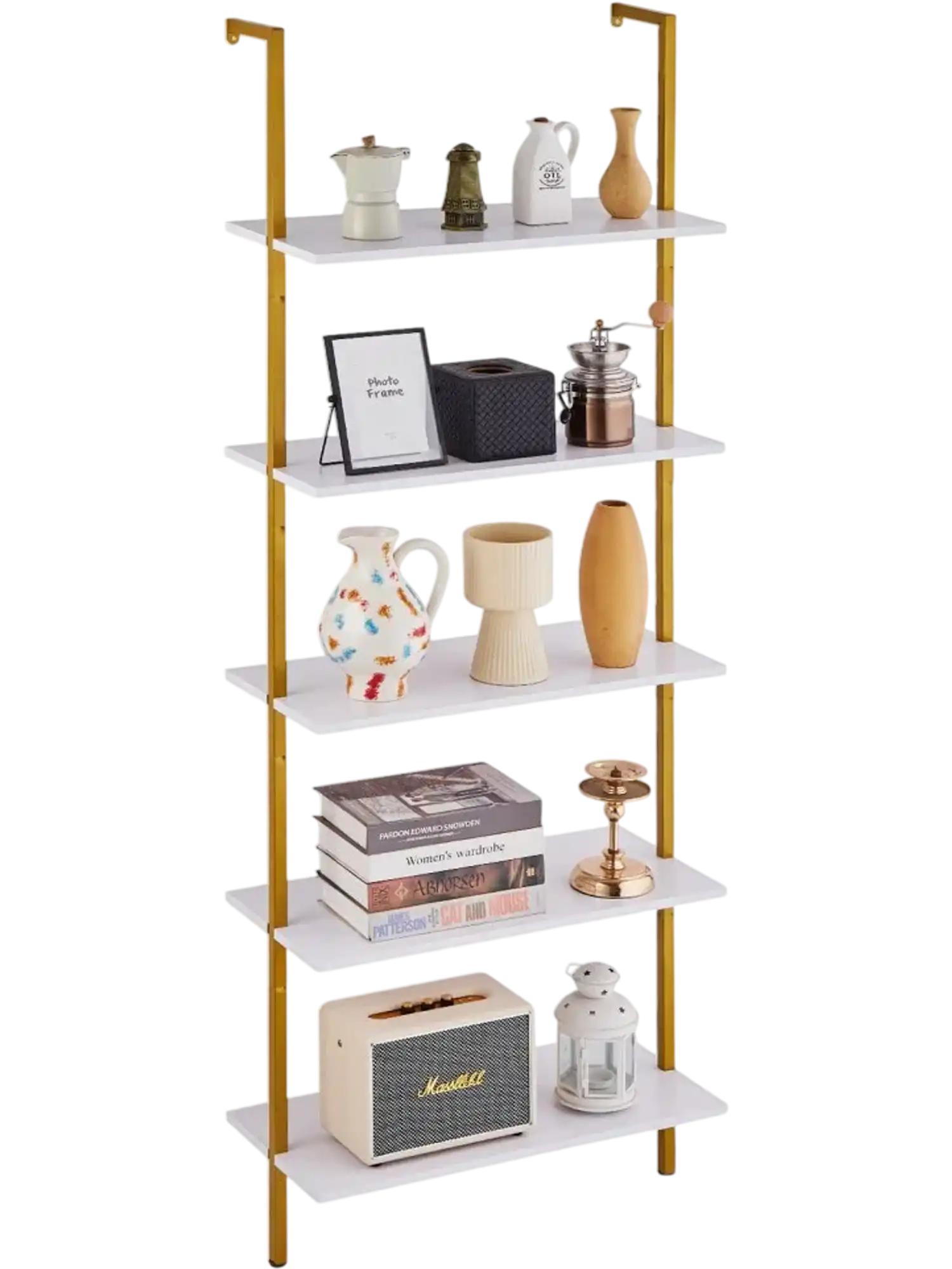 Vevor Wall Shelf 5-Tier Gold White Industrial Pipe Design New