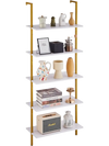 VEVOR Ladder Shelf, 5-Tier Bookshelf 24x11.8in, Open Wall-Mounted Ladder Shelf with Metal Frame,Storage Rack Sundries Holder for Kitchen Bedroom Bathroom Living Room, Gold White