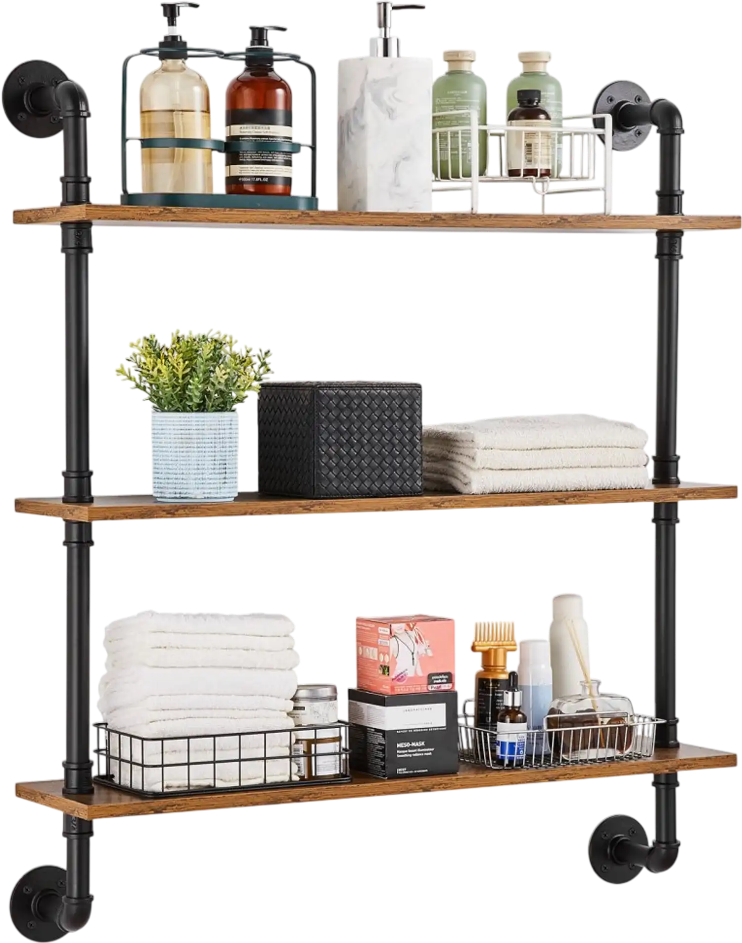 Vevor Pipe Shelf Industrial 3-Tier Wall-Mount Rustic Wood 32 x 7.87