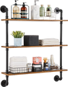 VEVOR Industrial Pipe Shelf, 3 Tier 32x7.87in, Wall-Mount Floating Rustic Wood Shelves Bracket Display Bookshelf, Storage Rack Sundries Holder for Kitchen Bedroom Bathroom Living Room, Black