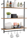 VEVOR Industrial Pipe Shelf, 3 Tier 32x9.84in, Wall-Mount Floating Rustic Wood Shelves Bracket Display Bookshelf, Storage Rack Sundries Holder for Kitchen Bedroom Bathroom Living Room, Black