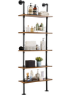 VEVOR Industrial Pipe Shelf, 5 Tier 24x9.84in, Wall-Mount Floating Rustic Wood Shelves Bracket Display Bookshelf, Storage Rack Sundries Holder for Kitchen Bedroom Bathroom Living Room, Black