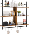 VEVOR Industrial Pipe Shelf, 3 Tier 41.5x9.84in, Wall-Mount Floating Rustic Wood Shelves Bracket Display Bookshelf, Storage Rack Sundries Holder for Kitchen Bedroom Bathroom Living Room, Black