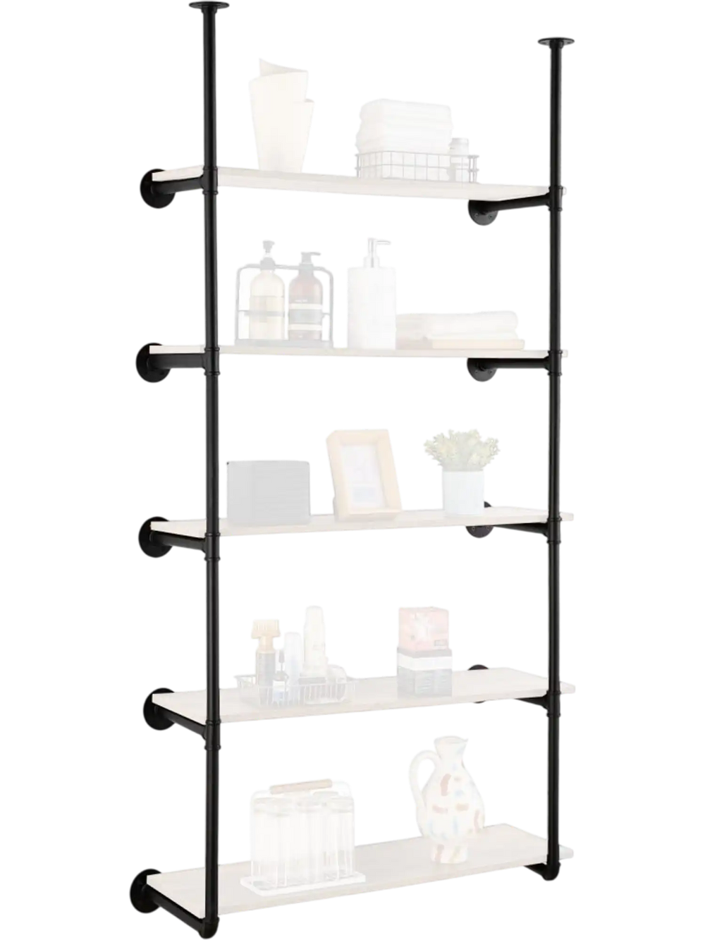 VEVOR Industrial Pipe Shelf, 5 Tier 2PCS, 11.8in Applicable Board Width Wall-Mount Floating Rustic Wood Shelves Bracket Bookshelf,Storage Holder for Kitchen Bedroom Bathroom, (Planks NOT Included)