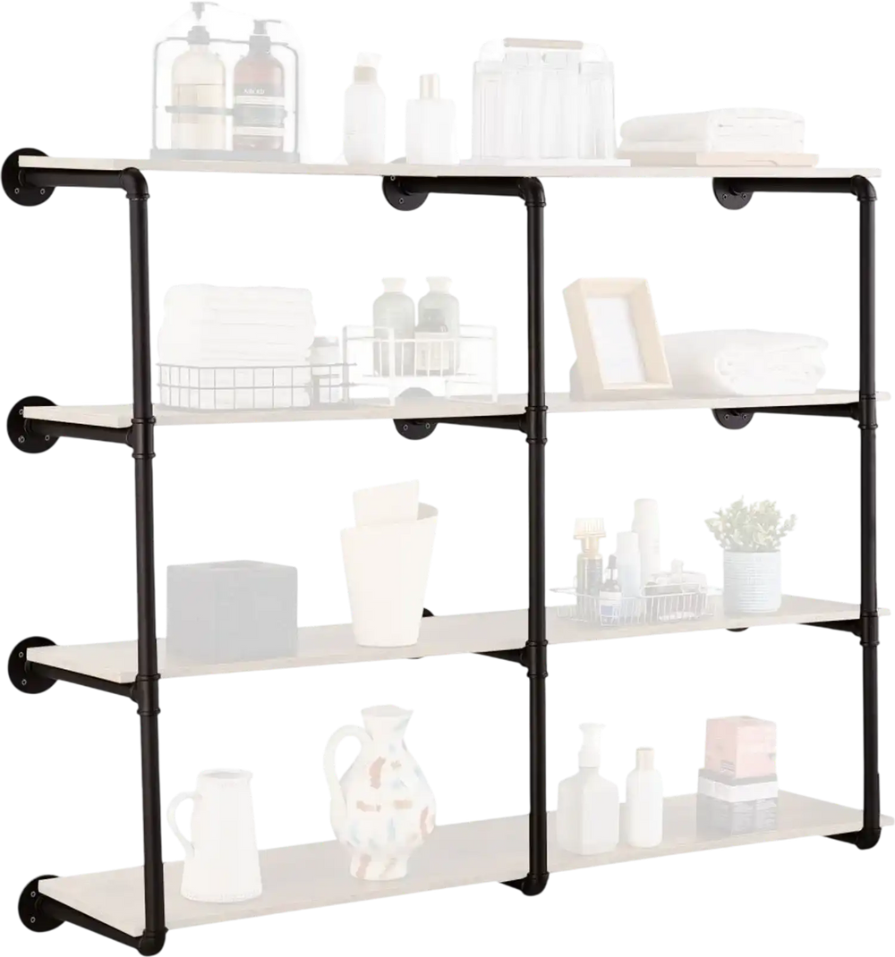 VEVOR Industrial Pipe Shelf, 4 Tier 3PCS, 11.8in Applicable Board Width Wall-Mount Floating Rustic Wood Shelves Bracket Bookshelf,Storage Holder for Kitchen Bedroom Bathroom, (Planks NOT Included)