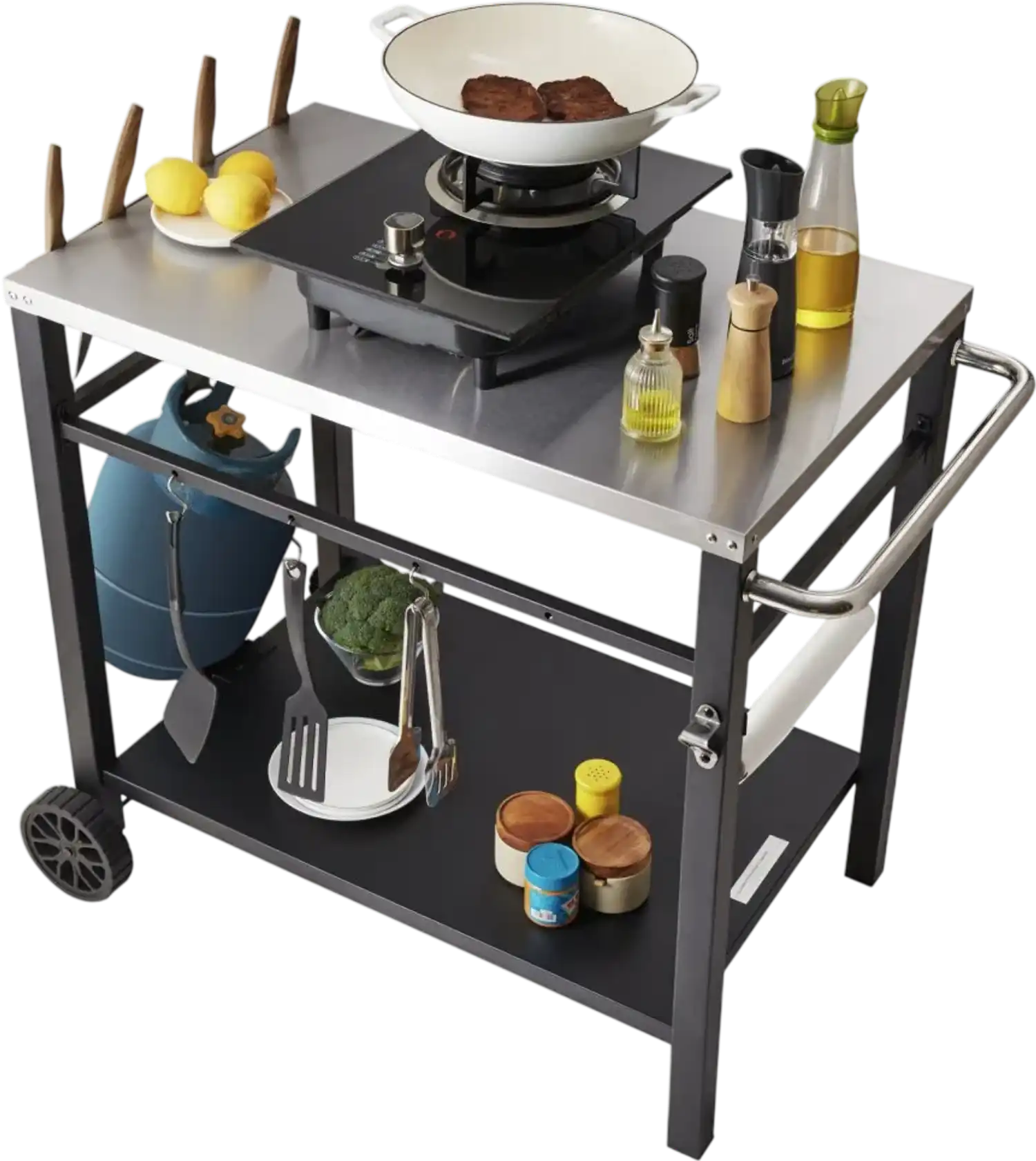 Vevor Grill Cart Outdoor Double-Shelf Dining Cart with Stainless Steel Top New