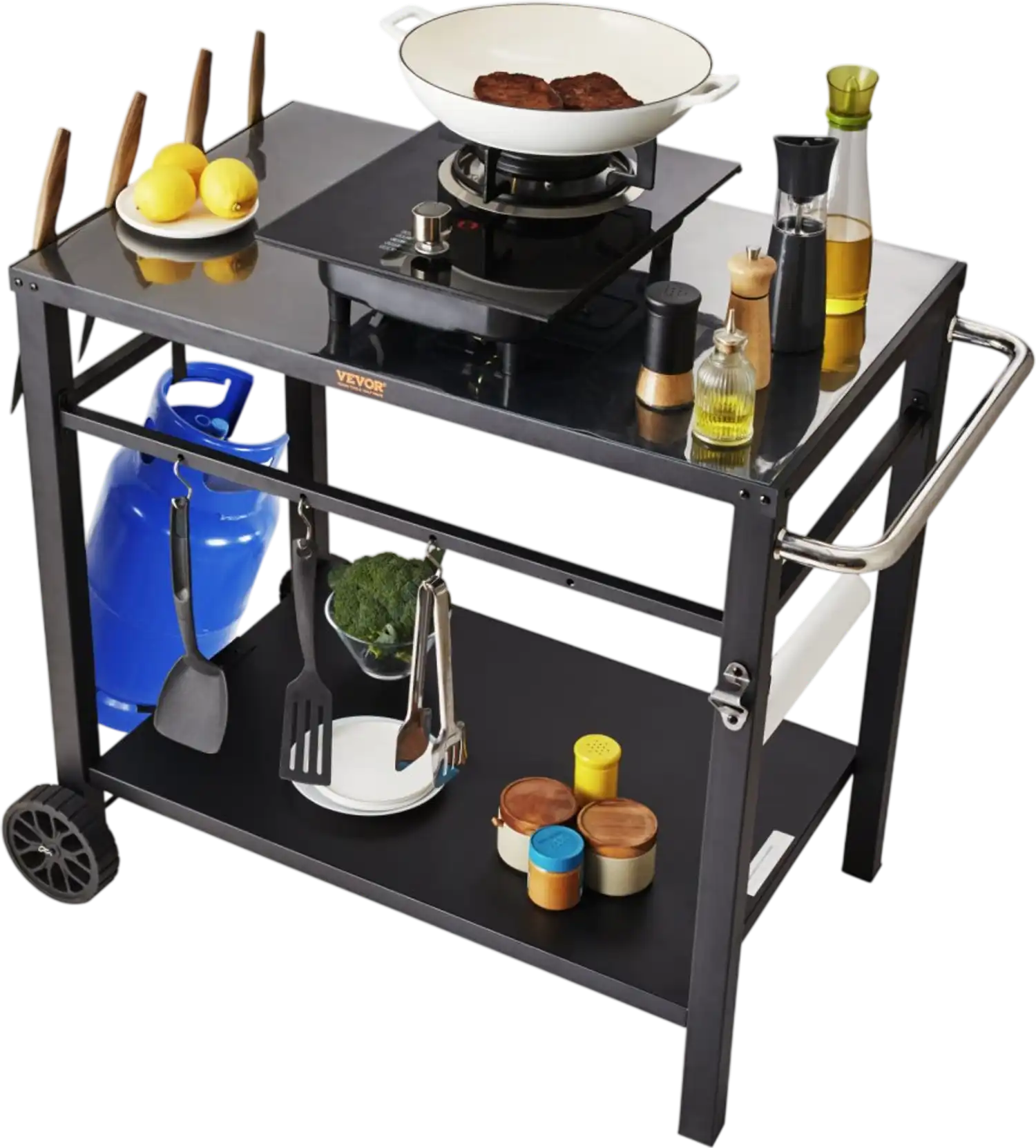 Vevor Grill Cart Outdoor Dining Cart with Double Shelf Black New