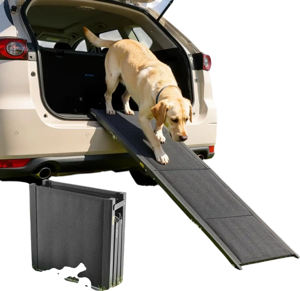 VEVOR Dog Ramp for Cars, 63" L x 17" W, Folding Pet Ramps for Medium & Large Dogs up to 250lbs, Pet Stair Ramp with Non-Slip Oxford Fabric Surface, Portable Outdoor Dog Car Ramps for SUV & Truck