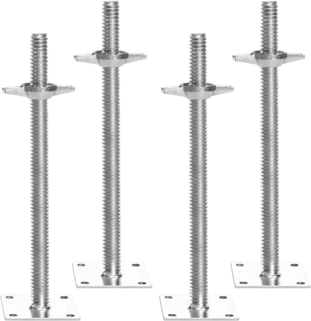 VEVOR 4-Pack Adjustable Leveling Jacks, 18.2 In Adjustable Height & 3307lbs/1500kg Total Load Capacity Scaffold Jacks Feet, Solid Carbon Steel Screw Jacks for Baker-Style Scaffolding Equipment, Silver