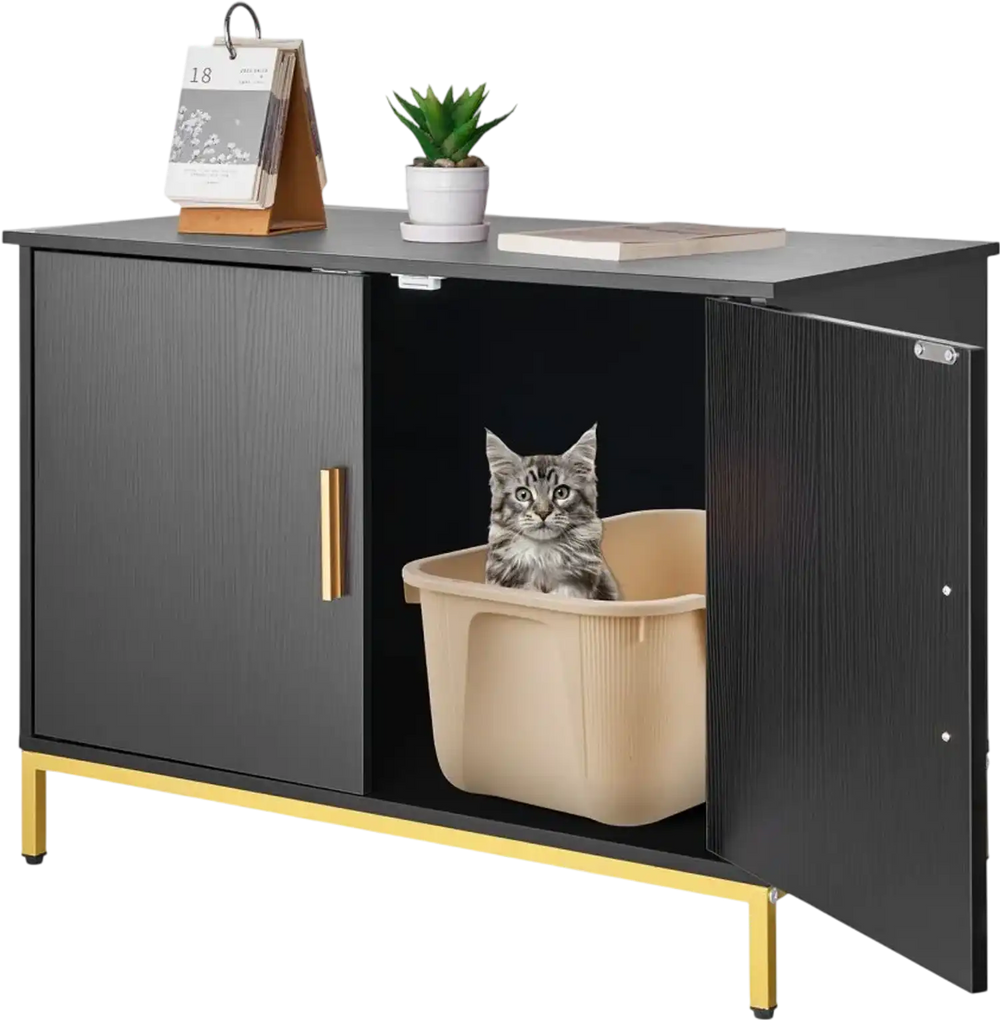 VEVOR Cat Litter Box Enclosure Furniture, 27.6 in Hidden Litter Box Cabinet with Metal Legs & Handle, Modern Style Cat Washroom House End Table, Fit Most of Litterbox, for Bedroom Living Room