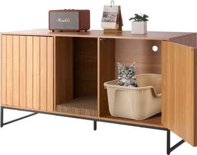 VEVOR Cat Litter Box Enclosure Furniture, 47.2 in Hidden Litter Box Cabinet with Scratch Pad & Storage, Waterproof Cat Washroom End Table Cat House, Fit Most of Litterbox, for Bedroom Living Room