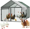 VEVOR Metal Chicken Coop for 4-6 Chickens, 3.3 x 6.6 x 3.3 ft, Small Chicken Cage with Waterproof Cover & Double Doors, Spire Roof Poultry Run Compatible with Wooden Coops, for Rabbit Hen Goose Duck