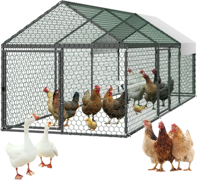 Vevor Chicken Coop 3.3 x 9.8 x 3.3' Spire Roof Poultry Run for 6-8 Chickens New
