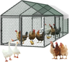 VEVOR Metal Chicken Coop for 6-8 Chickens 3.3x9.8x3.3 ft Small Chicken Cage, Spire Roof Poultry Run with Waterproof Cover & 3 Doors, Compatible with Wooden Coops, for Rabbit Hen Goose Duck, Backyard