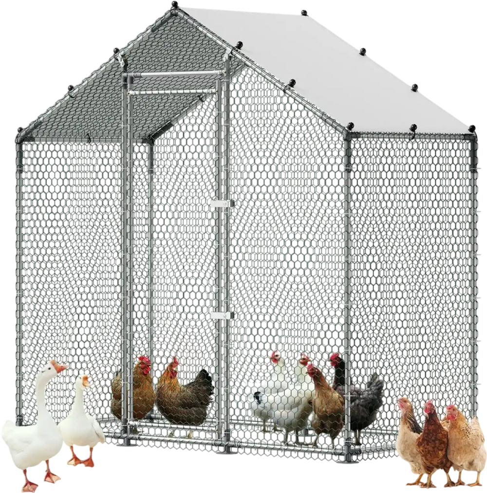 VEVOR Large Metal Chicken Coop,6.6 x 3.3 x 6.6 ft, Walk-in Chicken Run House with Waterproof Cover & Sturdy Frame, Spire Roof Poultry Cage Duck Pen for Rabbit Hen Goose Outdoor Backyard Farm Use