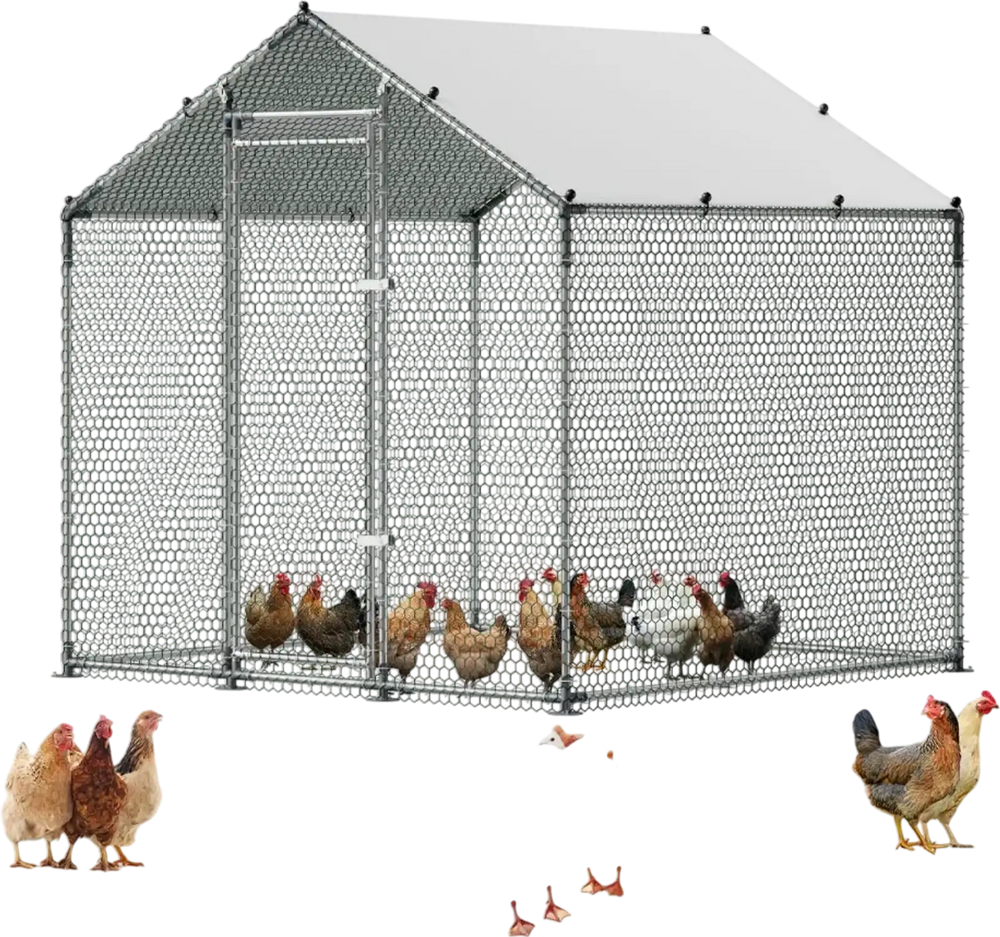 VEVOR Large Metal Chicken Coop 6.6x6.6x6.6 ft Walk-in Chicken Run House, Spire Roof Hen House Enclosure with Cover and Security Lock, Outdoor Duck Rabbit Cage Poultry Pen for Backyard, Farm, Yard