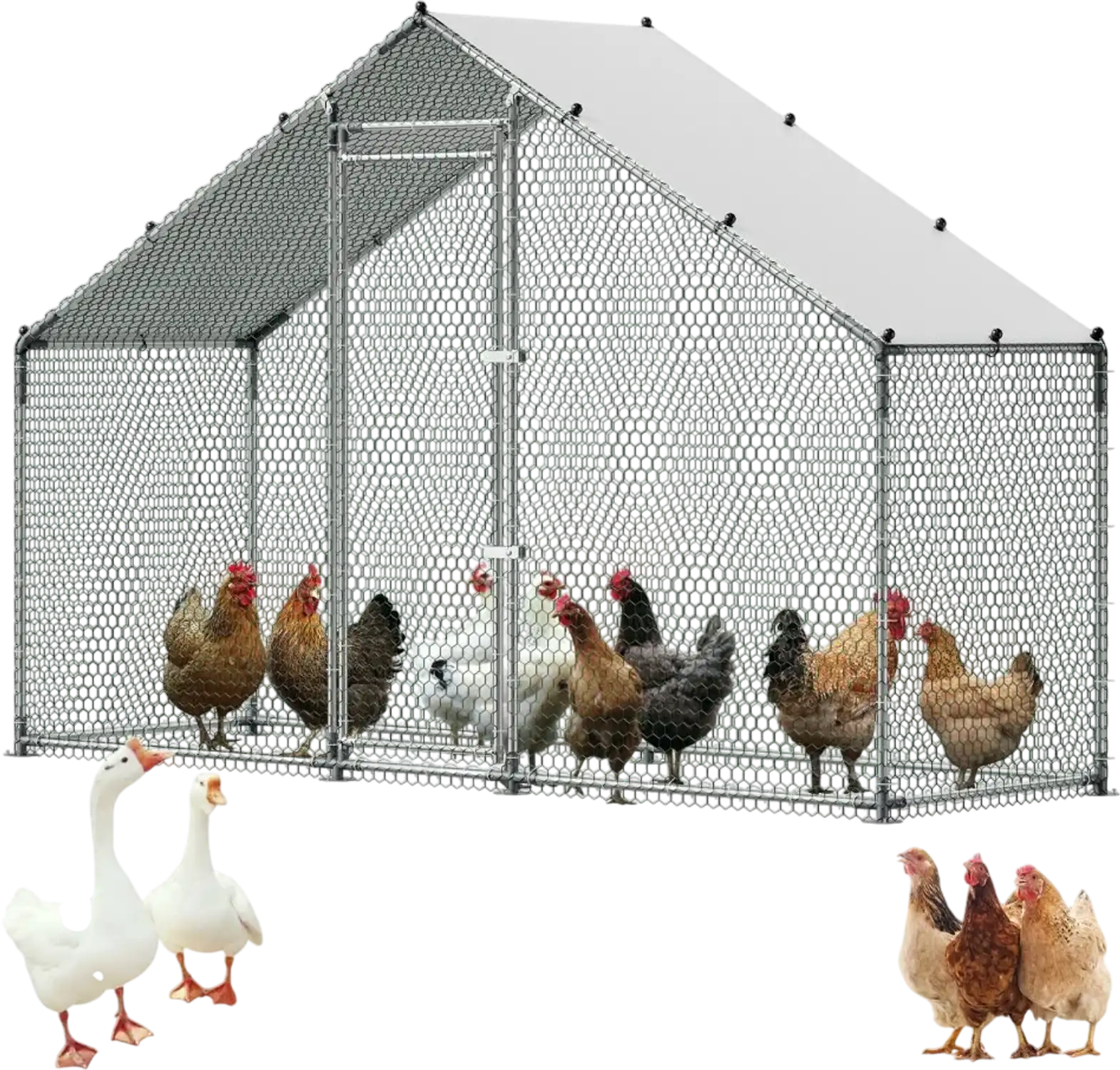 Vevor Chicken Coop Large 9.8' x 3.3' x 6.6' Walk-In Metal Run with Waterproof Cover New