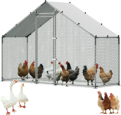 Vevor Chicken Coop Large 9.8' x 3.3' x 6.6' Walk-In Metal Run with Waterproof Cover New