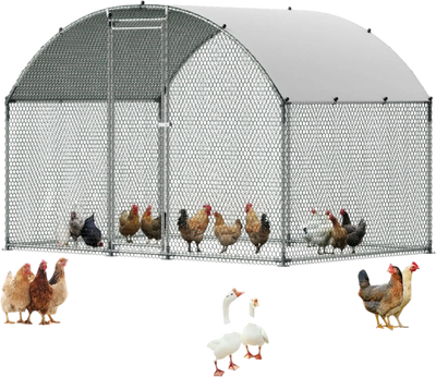 VEVOR Metal Chicken Coop, 9.8x6.5x6.5ft Large Walk-in Chicken Runs with Cover, Doom Roof Hen House Enclosure with Security Lock, Outdoor Duck Rabbit Cage Poultry Pen for Backyard, Farm, Yard
