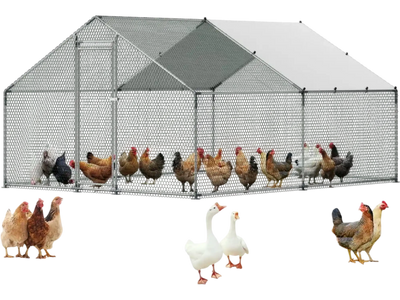 VEVOR Large Metal Chicken Coop, 9.8 x 13.1 x 6.6 ft, Walk-in Chicken Runs with Waterproof Cover, Spire Roof Hen House Enclosure with Lock, Outdoor Duck Rabbit Cage Poultry Pen for Backyard, Farm, Yard
