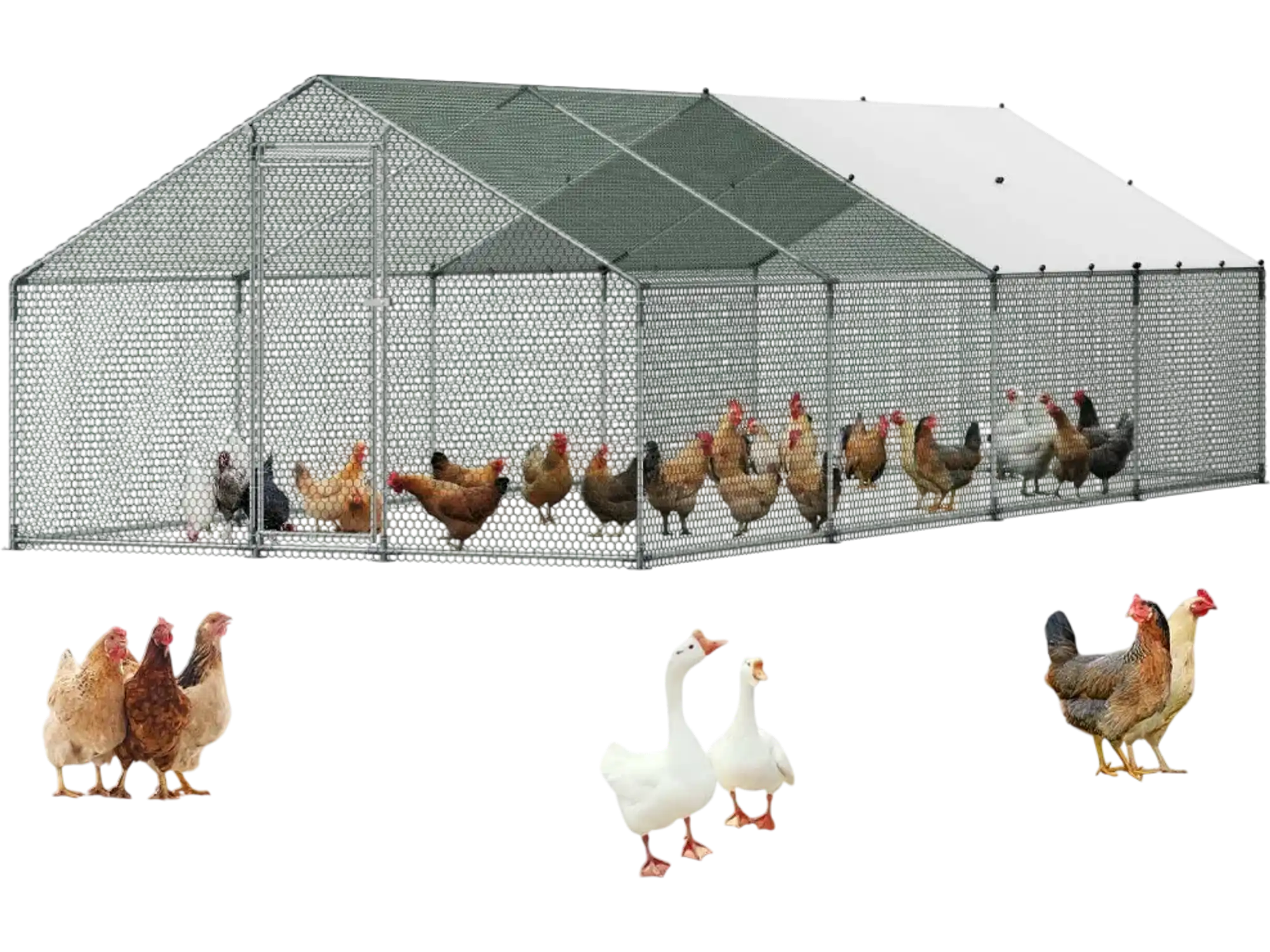 Vevor Chicken Coop Large 9.8' x 26.2' x 6.6' Walk-In Metal Run with Waterproof Cover and Spire Roof New