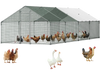 VEVOR Large Metal Chicken Coop, 9.8 x 26.2 x 6.6 ft, Walk-in Chicken Runs with Waterproof Cover, Spire Roof Hen House Enclosure with Lock, Outdoor Duck Rabbit Cage Poultry Pen for Backyard, Farm, Yard