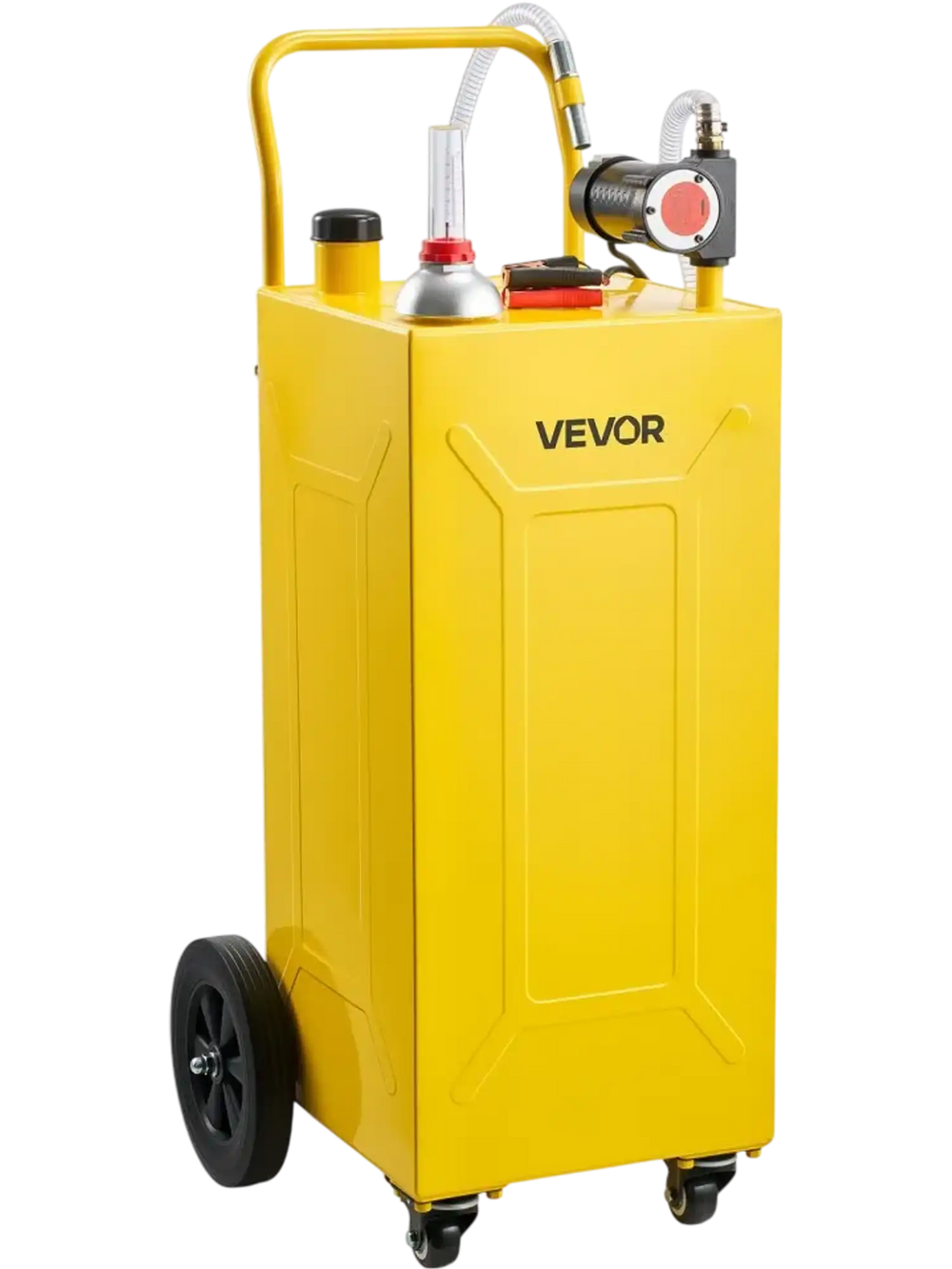 VEVOR 30 Gallon Diesel Caddy, Carbon Steel, Portable Diesel Transfer Storage Tank with Electric Pump, 4 Rolling Wheels, Transfer Can Container, for Tractors, Forklifts, Loaders, Farm Equipment, Yellow