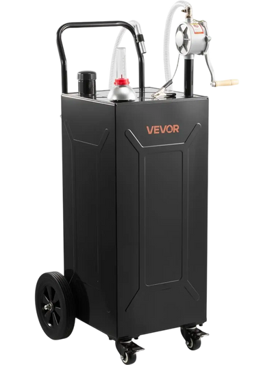 VEVOR 35 Gallon Fuel Gas Caddy, Carbon Steel, Portable Fuel Transfer Storage Tank with Manual Pump & 4 Wheels, Gasoline Diesel Can Container, for Cars, Lawn Mowers, ATVs, Boats, Motorcycles, Black