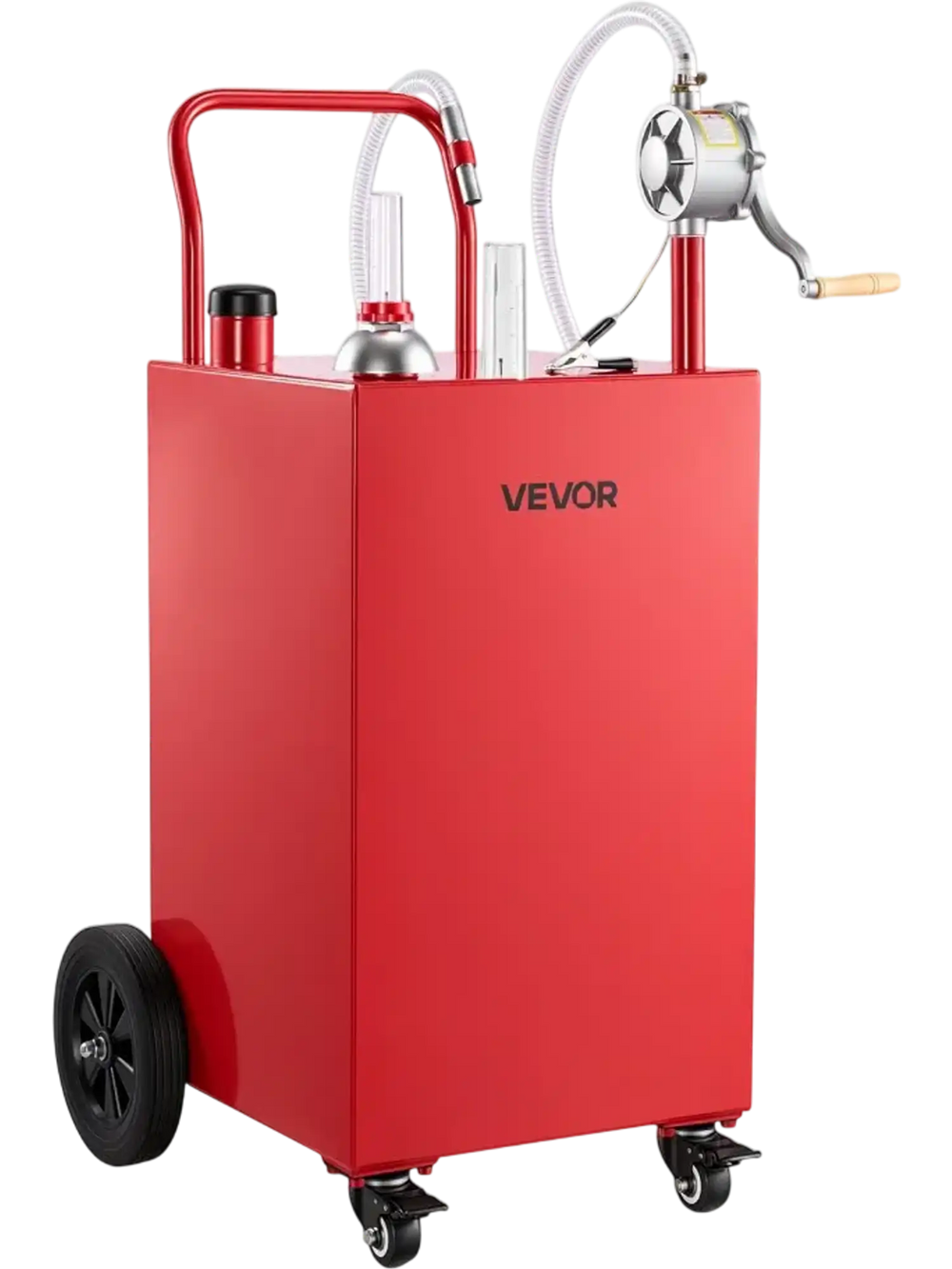 VEVOR 40 Gallon Fuel Gas Caddy, Carbon Steel, Portable Fuel Transfer Storage Tank with Manual Pump and 4 Wheels, Gasoline Diesel Can Container, for Cars, Lawn Mowers, ATVs, Boats, Motorcycles, Red