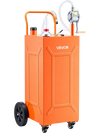 VEVOR 35 Gallon Fuel Gas Caddy, Carbon Steel, Portable Fuel Transfer Storage Tank with Manual Pump & 4 Wheels, Gasoline Diesel Can Container, for Cars, Lawn Mowers, ATVs, Boats, Motorcycles, Orange