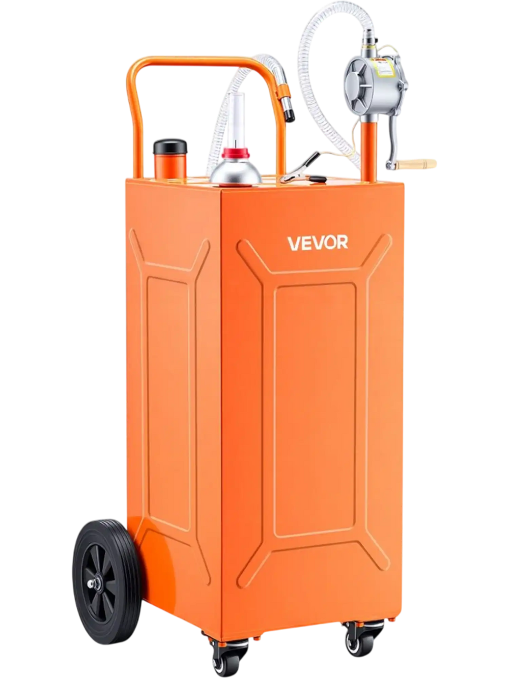 VEVOR 35 Gallon Fuel Gas Caddy, Carbon Steel, Portable Fuel Transfer Storage Tank with Manual Pump & 4 Wheels, Gasoline Diesel Can Container, for Cars, Lawn Mowers, ATVs, Boats, Motorcycles, Orange
