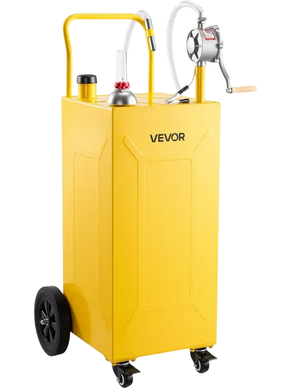 VEVOR 35 Gallon Fuel Gas Caddy, Carbon Steel, Portable Fuel Transfer Storage Tank with Manual Pump & 4 Wheels, Gasoline Diesel Can Container, for Cars, Lawn Mowers, ATVs, Boats, Motorcycles, Yellow