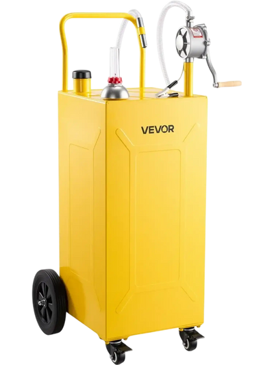 VEVOR 35 Gallon Fuel Gas Caddy, Carbon Steel, Portable Fuel Transfer Storage Tank with Manual Pump & 4 Wheels, Gasoline Diesel Can Container, for Cars, Lawn Mowers, ATVs, Boats, Motorcycles, Yellow