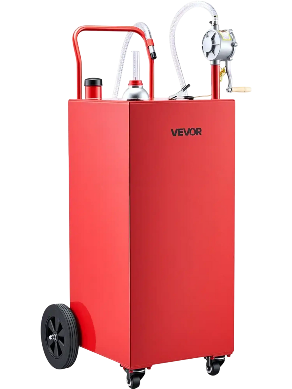 VEVOR 50 Gallon Fuel Gas Caddy, Carbon Steel, Portable Fuel Transfer Storage Tank with Manual Pump and 4 Wheels, Gasoline Diesel Can Container, for Cars, Lawn Mowers, ATVs, Boats, Motorcycles, Red