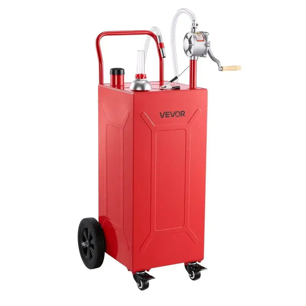 VEVOR 30 Gallon Fuel Gas Caddy, Carbon Steel, Portable Fuel Transfer Storage Tank with Manual Pump and 4 Wheels, Gasoline Diesel Can Container, for Cars, Lawn Mowers, ATVs, Boats, Motorcycles, Red